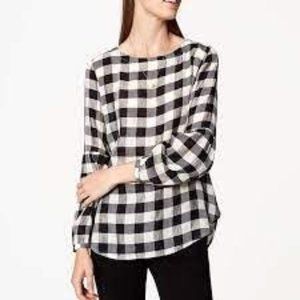 LOFT Black & White Buffalo Check Blouse